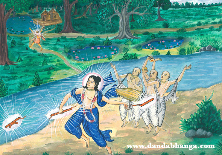 Lord Nityananda breaks the danda of Mahaprabhu