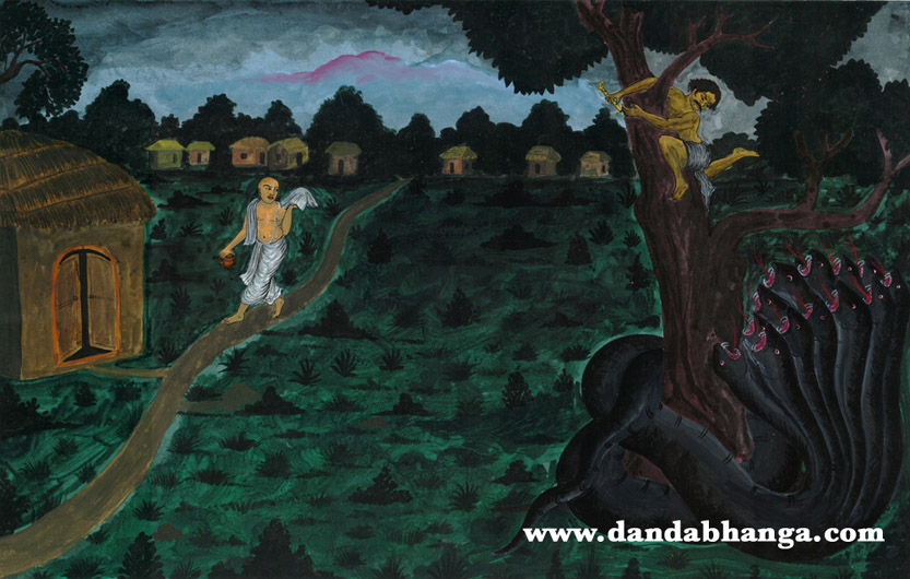 The snake also followed him and remained below the tree watching at him.
